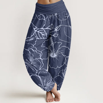 Breathable Cotton Morning Glory Print Meditation Harem Pants