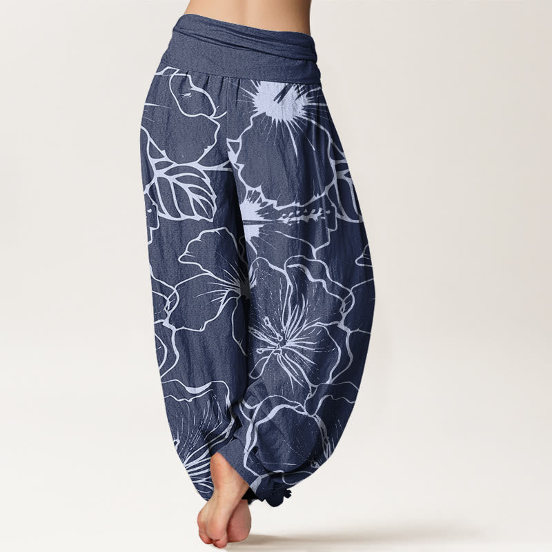 Breathable Cotton Morning Glory Print Meditation Harem Pants