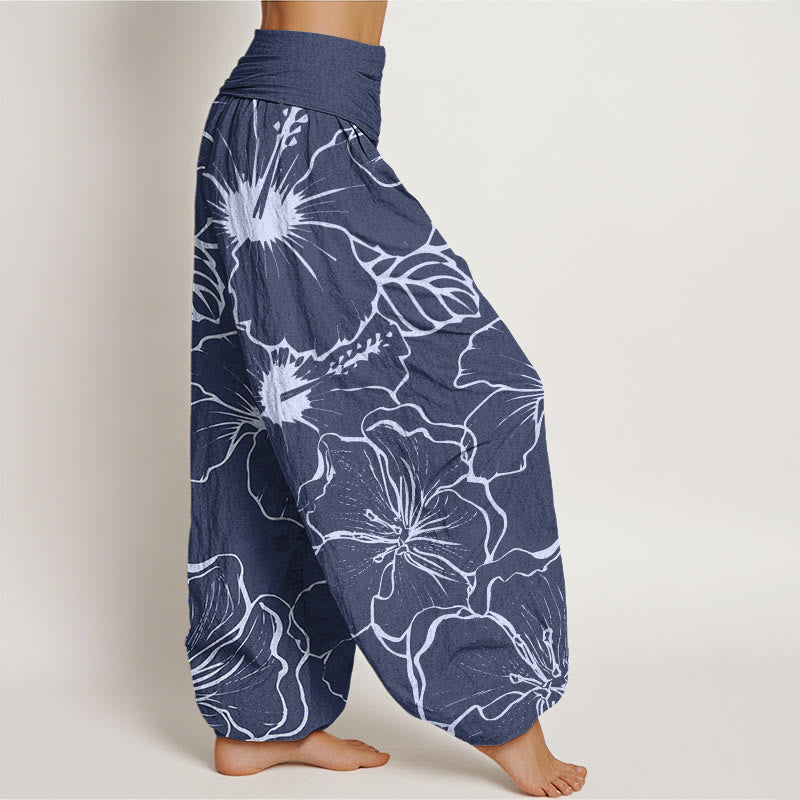 Breathable Cotton Morning Glory Print Meditation Harem Pants