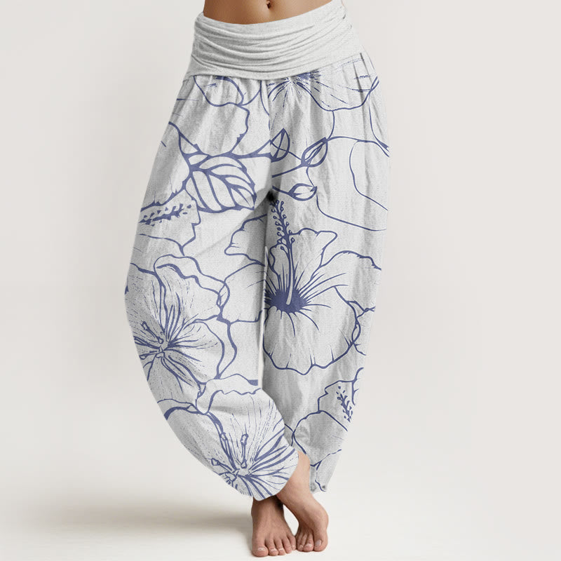 Breathable Cotton Morning Glory Print Meditation Harem Pants