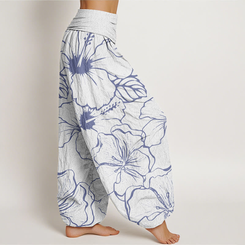 Breathable Cotton Morning Glory Print Meditation Harem Pants