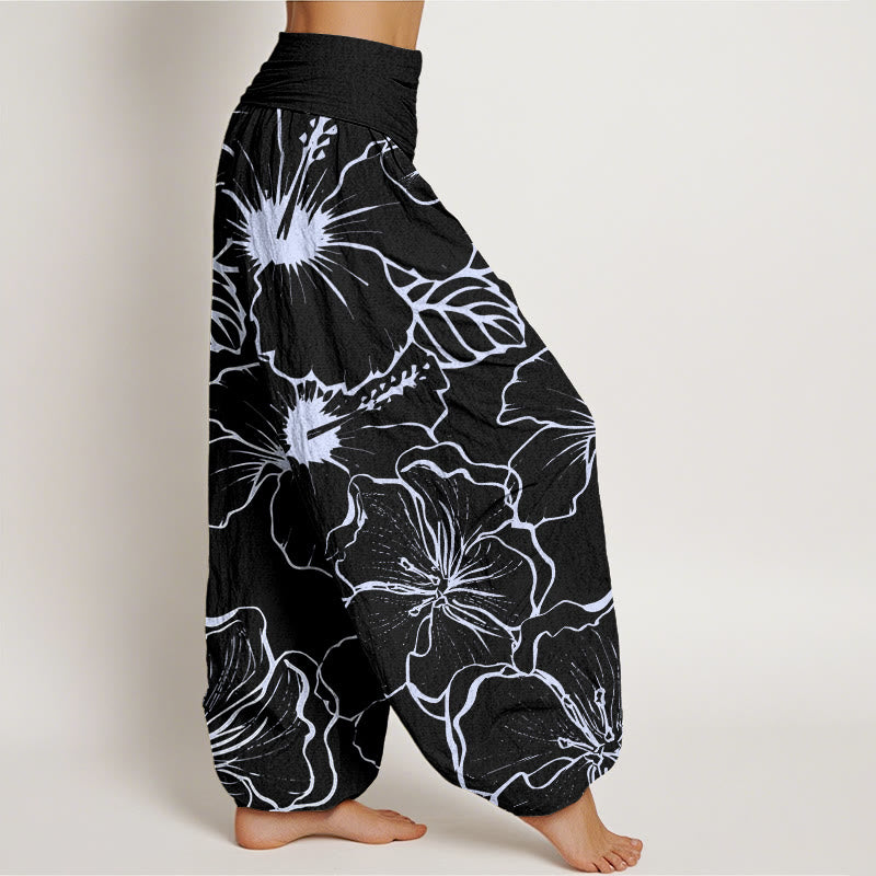 Breathable Cotton Morning Glory Print Meditation Harem Pants