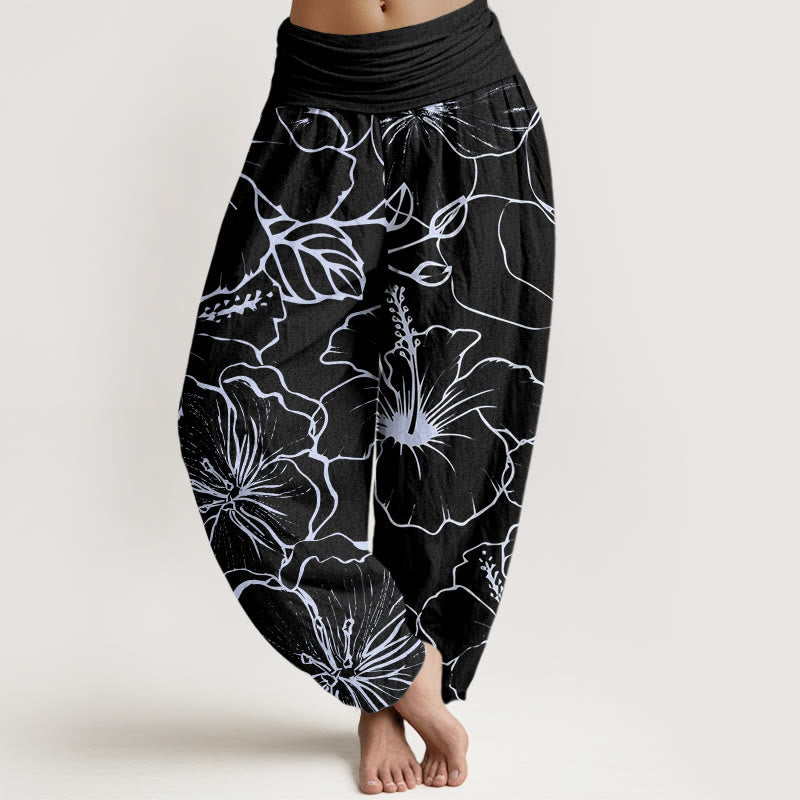Breathable Cotton Morning Glory Print Meditation Harem Pants