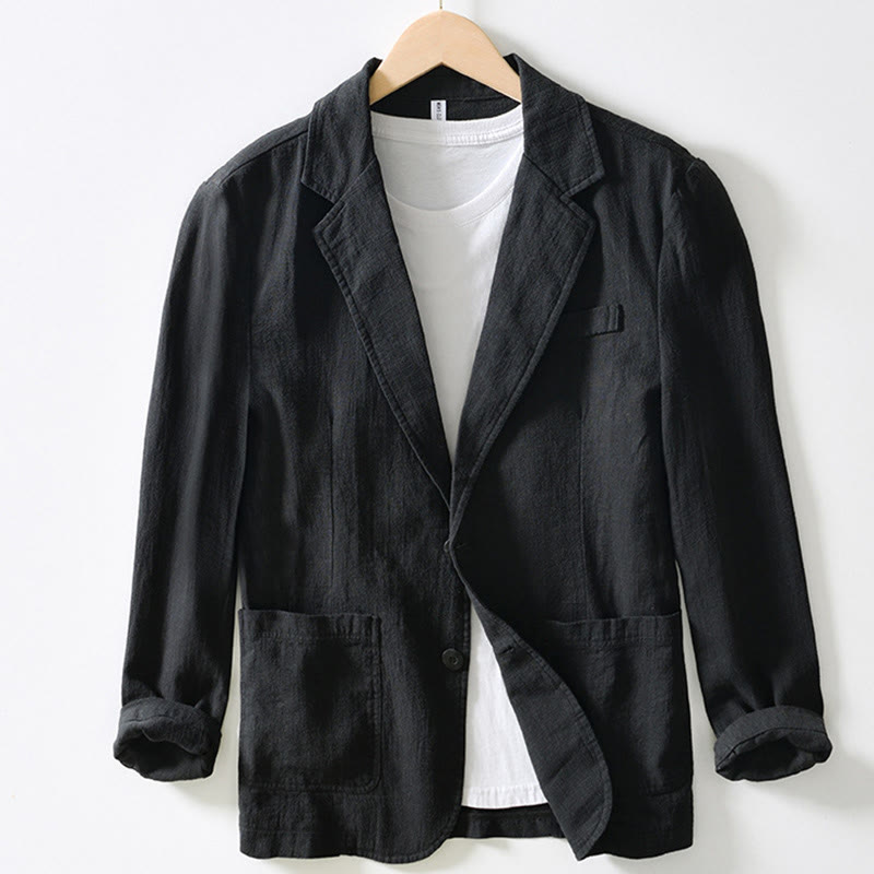 Long Sleeve Button Placket Design Men's Cotton Linen Jacket Shirt With Pockets