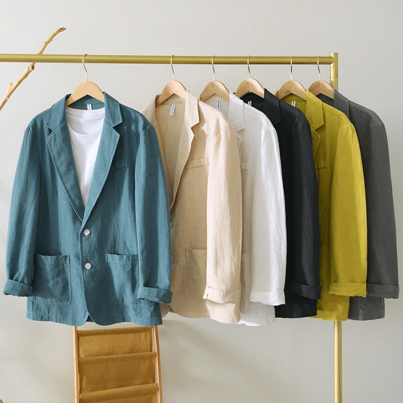 Long Sleeve Button Placket Design Men's Cotton Linen Jacket Shirt With Pockets