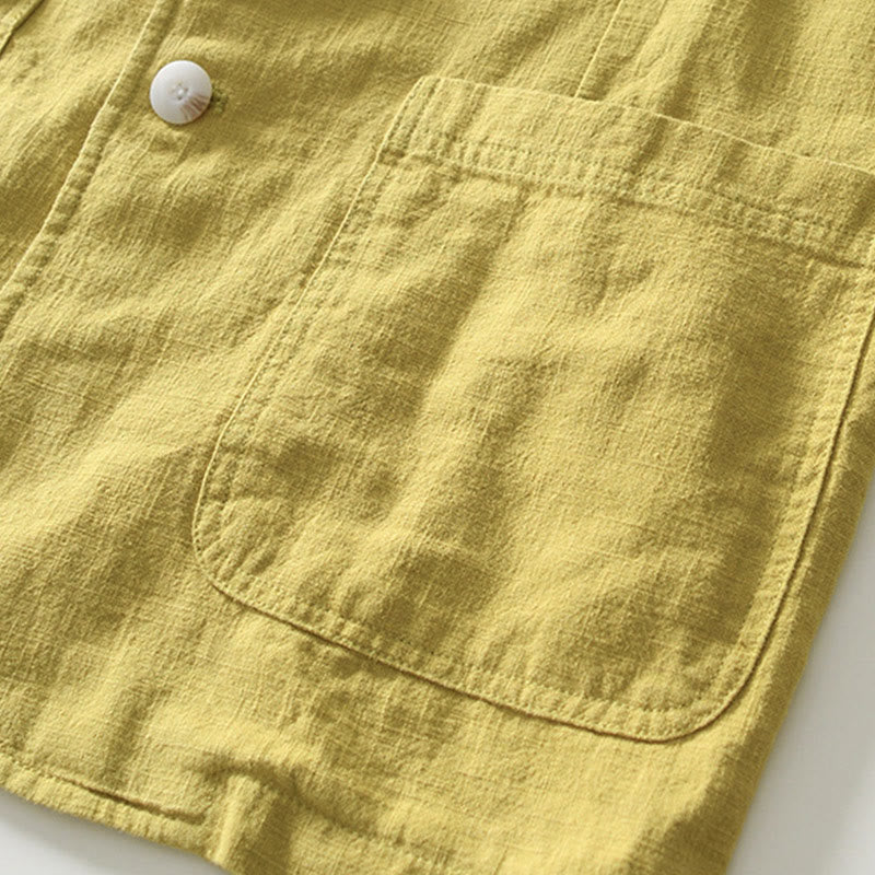 Long Sleeve Button Placket Design Men's Cotton Linen Jacket Shirt With Pockets