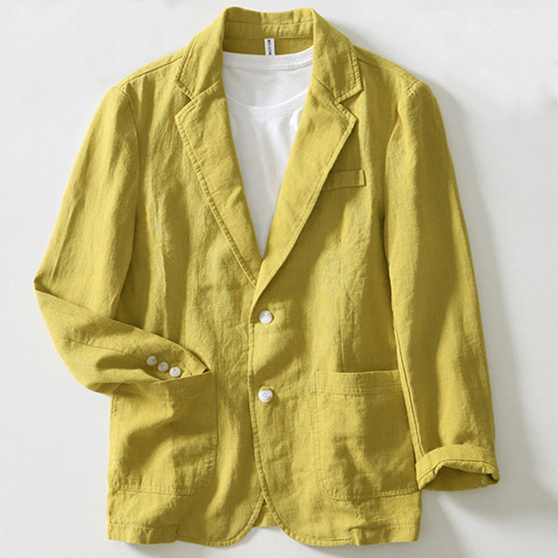 Long Sleeve Button Placket Design Men's Cotton Linen Jacket Shirt With Pockets