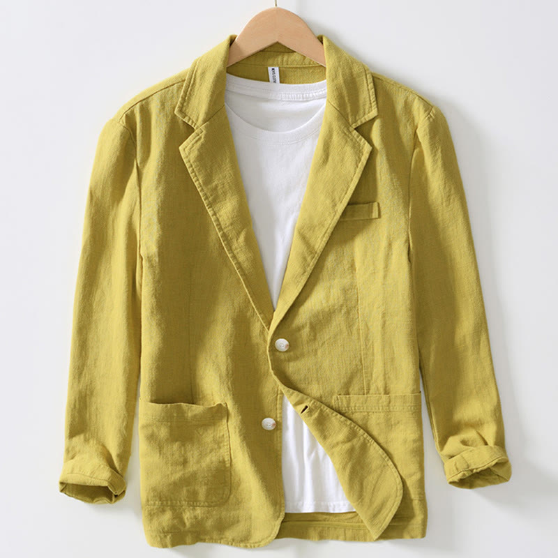 Long Sleeve Button Placket Design Men's Cotton Linen Jacket Shirt With Pockets