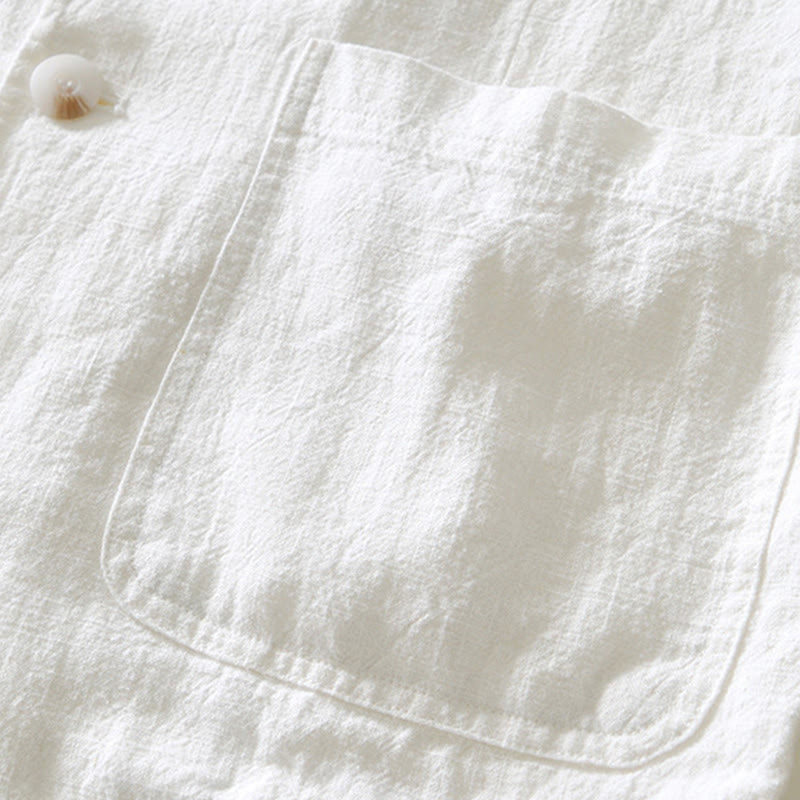 Long Sleeve Button Placket Design Men's Cotton Linen Jacket Shirt With Pockets