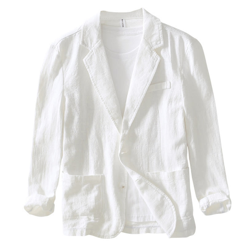 Long Sleeve Button Placket Design Men's Cotton Linen Jacket Shirt With Pockets