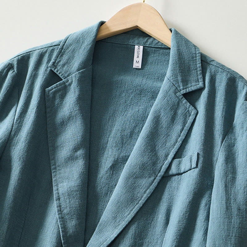 Long Sleeve Button Placket Design Men's Cotton Linen Jacket Shirt With Pockets