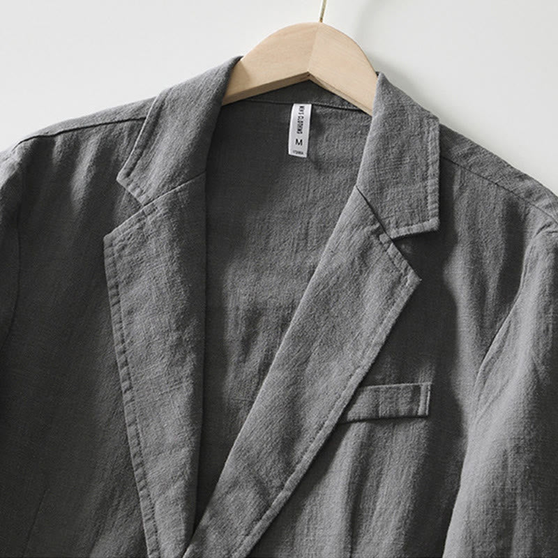 Long Sleeve Button Placket Design Men's Cotton Linen Jacket Shirt With Pockets