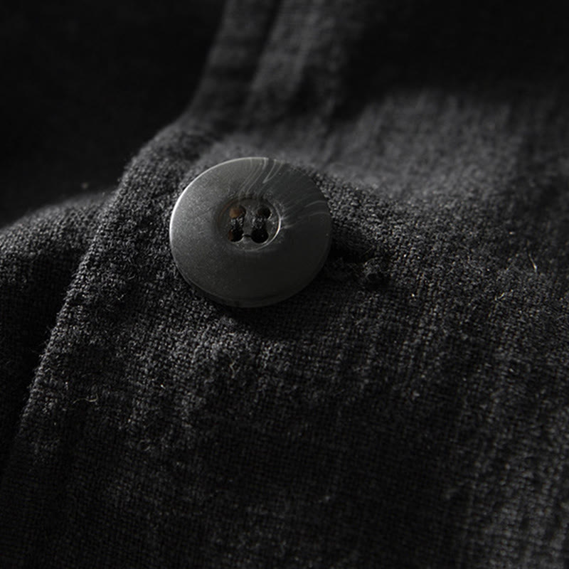 Long Sleeve Button Placket Design Men's Cotton Linen Jacket Shirt With Pockets