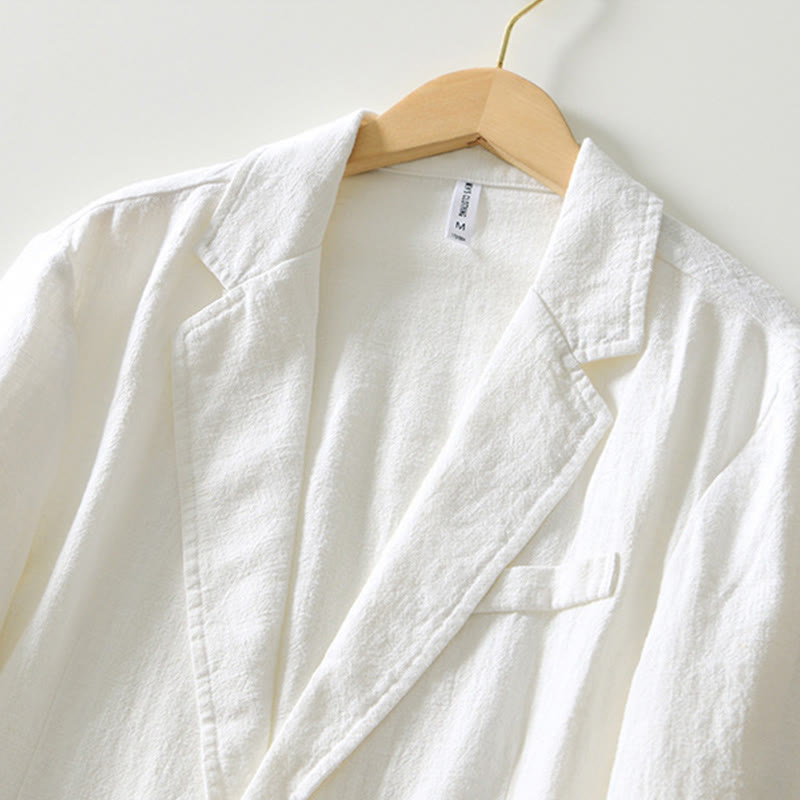 Long Sleeve Button Placket Design Men's Cotton Linen Jacket Shirt With Pockets
