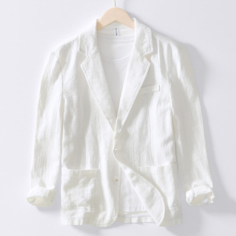 Long Sleeve Button Placket Design Men's Cotton Linen Jacket Shirt With Pockets