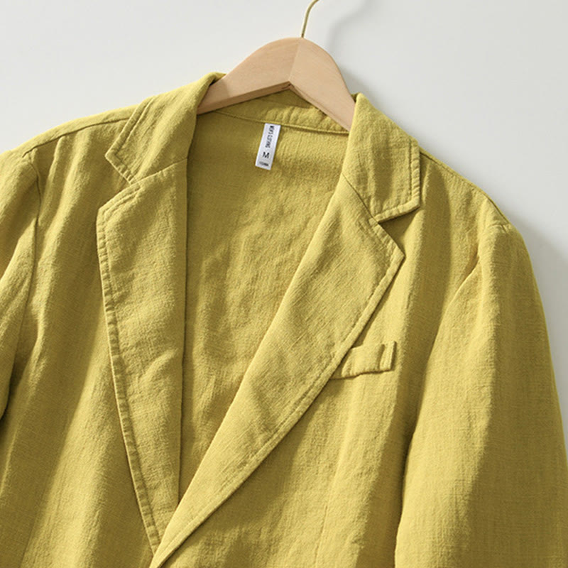 Long Sleeve Button Placket Design Men's Cotton Linen Jacket Shirt With Pockets