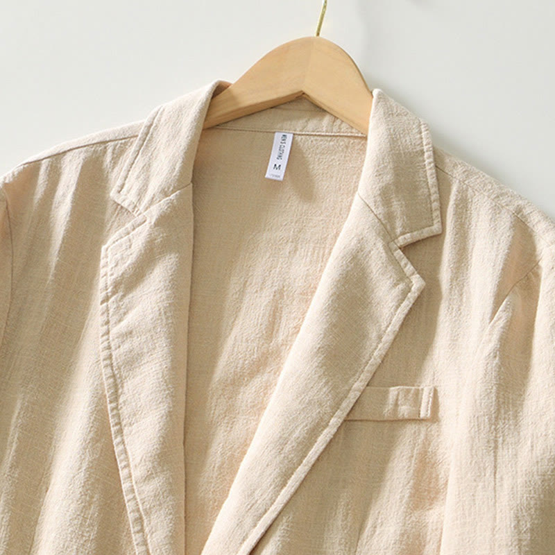 Long Sleeve Button Placket Design Men's Cotton Linen Jacket Shirt With Pockets