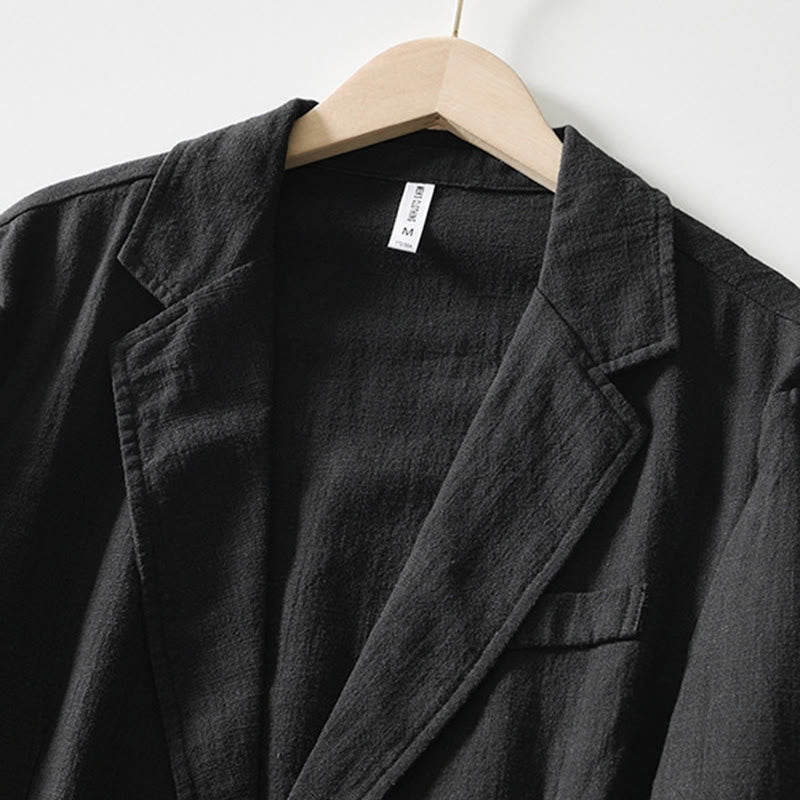 Long Sleeve Button Placket Design Men's Cotton Linen Jacket Shirt With Pockets
