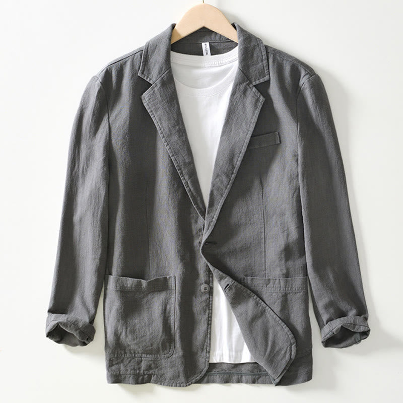 Long Sleeve Button Placket Design Men's Cotton Linen Jacket Shirt With Pockets