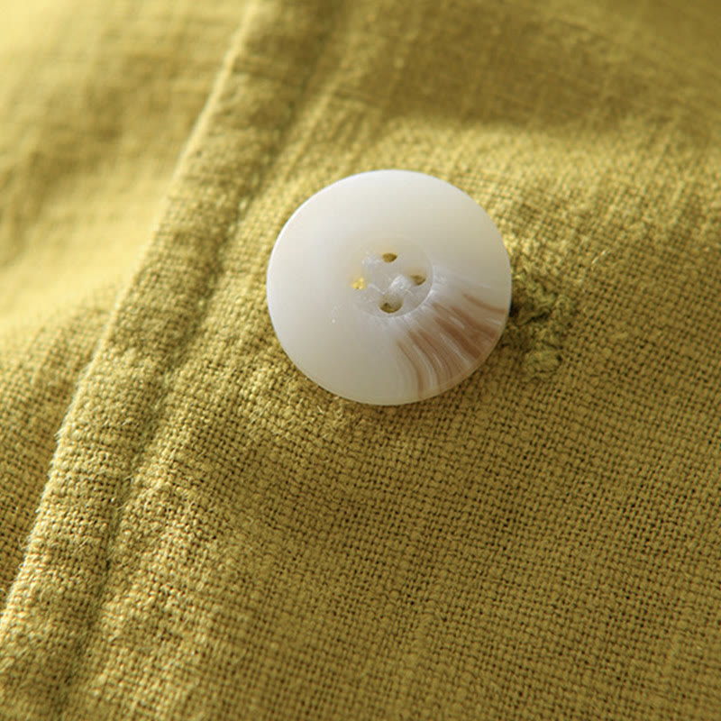 Long Sleeve Button Placket Design Men's Cotton Linen Jacket Shirt With Pockets