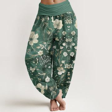 Tactile Cotton Vine Print Flowing Meditation Harem Pants