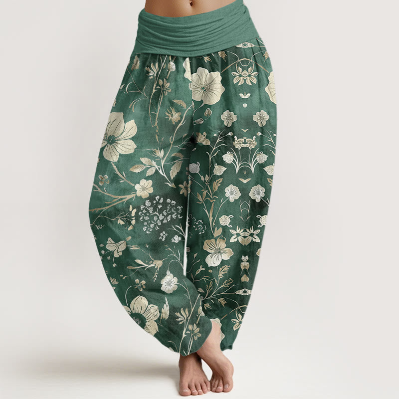 Tactile Cotton Vine Print Flowing Meditation Harem Pants