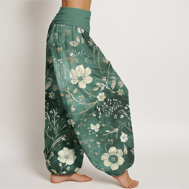 Tactile Cotton Vine Print Flowing Meditation Harem Pants