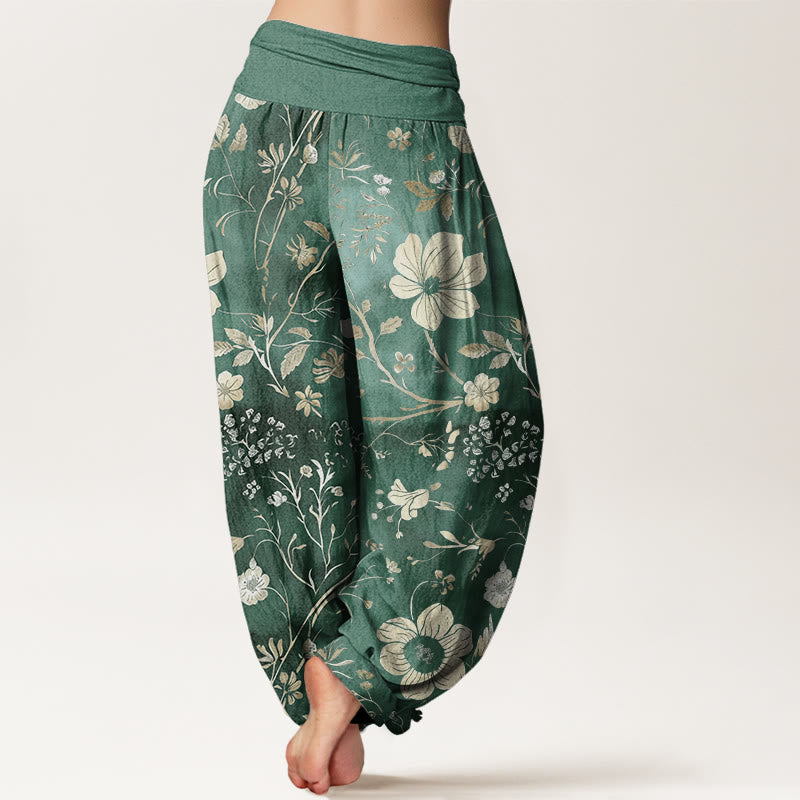 Tactile Cotton Vine Print Flowing Meditation Harem Pants
