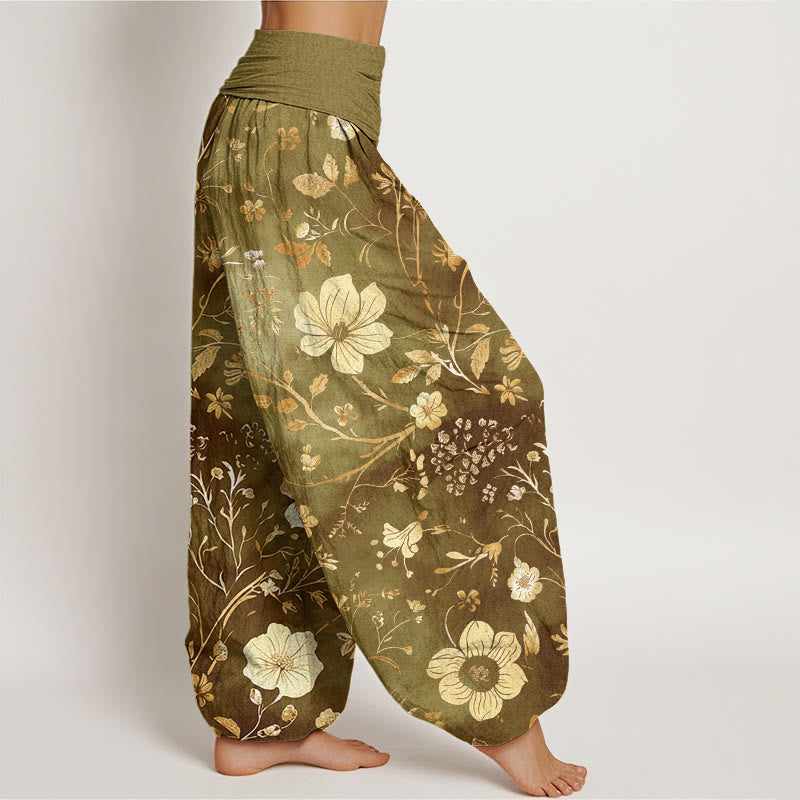 Tactile Cotton Vine Print Flowing Meditation Harem Pants