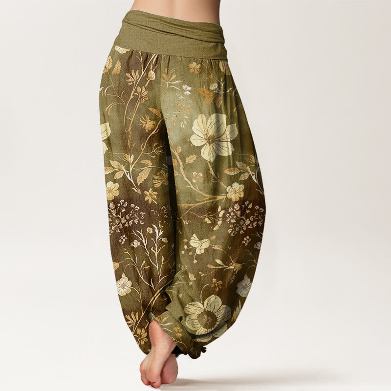 Tactile Cotton Vine Print Flowing Meditation Harem Pants