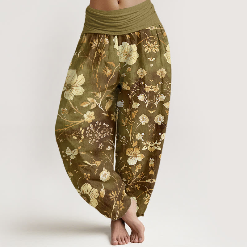 Tactile Cotton Vine Print Flowing Meditation Harem Pants