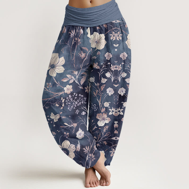 Tactile Cotton Vine Print Flowing Meditation Harem Pants