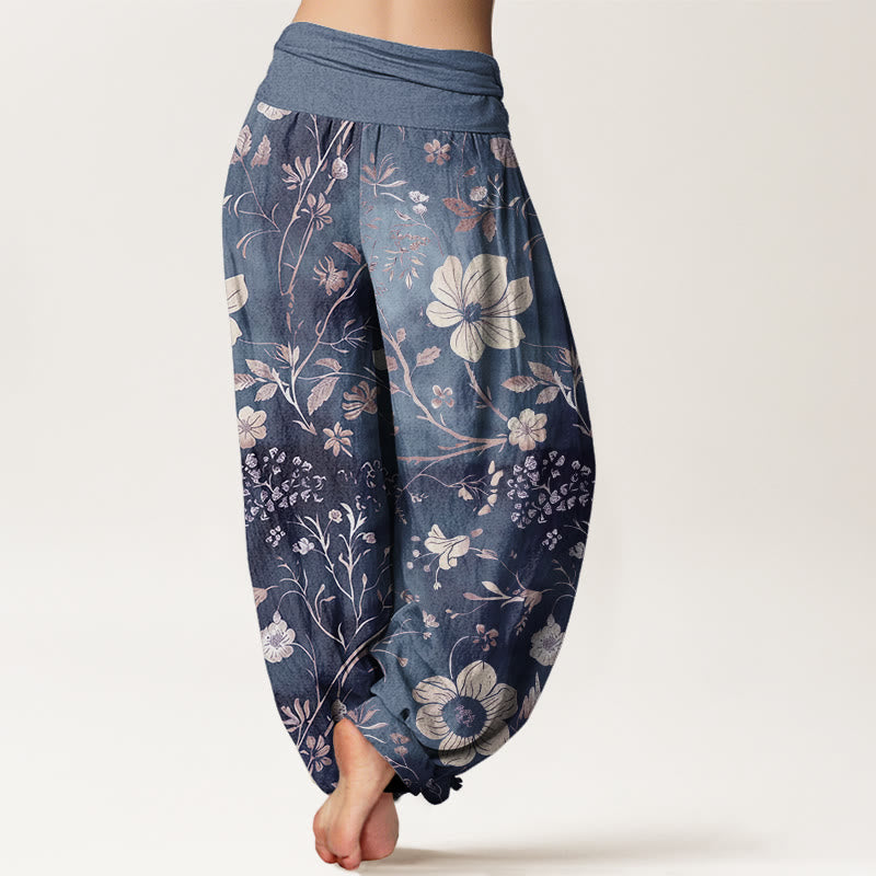 Tactile Cotton Vine Print Flowing Meditation Harem Pants