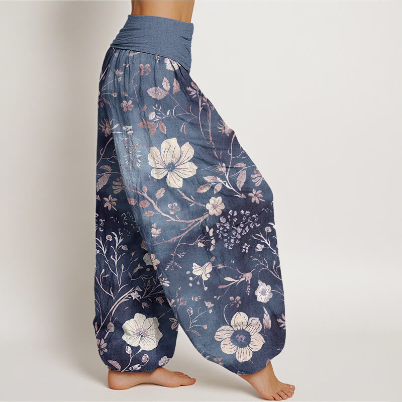 Tactile Cotton Vine Print Flowing Meditation Harem Pants