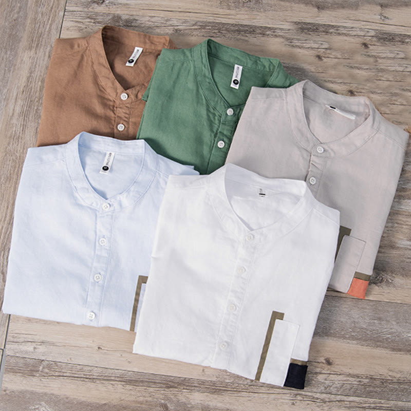 Breathable Cotton Linen Stand Collar Meditation Shirt