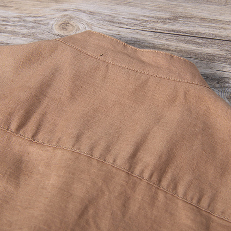 Breathable Cotton Linen Stand Collar Meditation Shirt