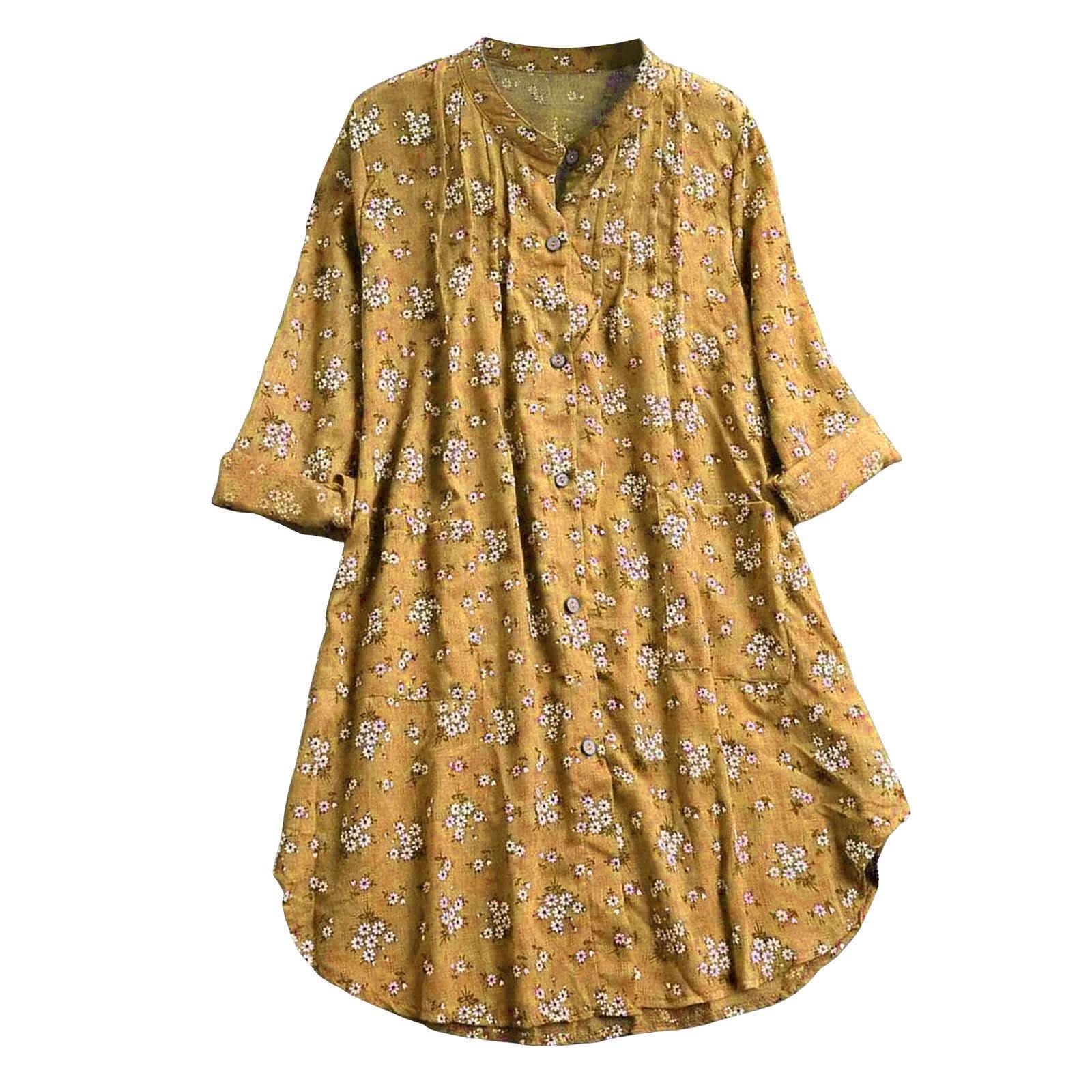 Lightweight Cotton Stand-Collar Floral Meditation Shirt