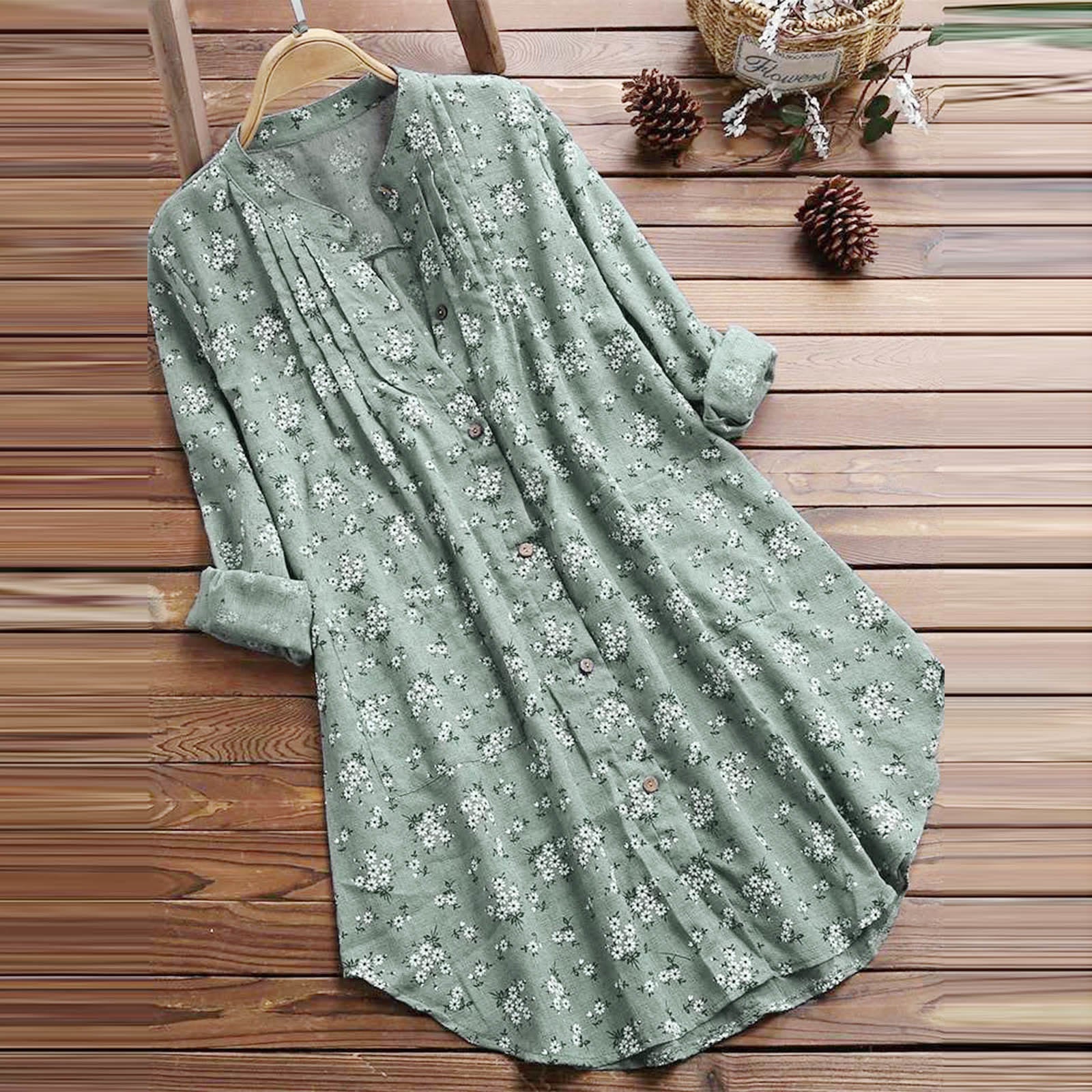 Lightweight Cotton Stand-Collar Floral Meditation Shirt