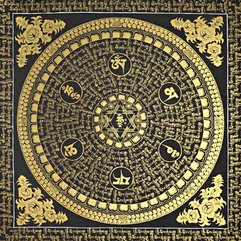 Tibetan Thangka Painting Om Mani Padme Hum Scripture Handmade Decoration(Random Style)