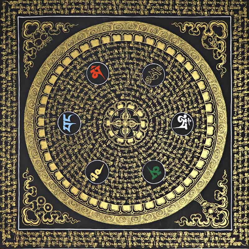 Tibetan Thangka Painting Om Mani Padme Hum Scripture Handmade Decoration(Random Style)