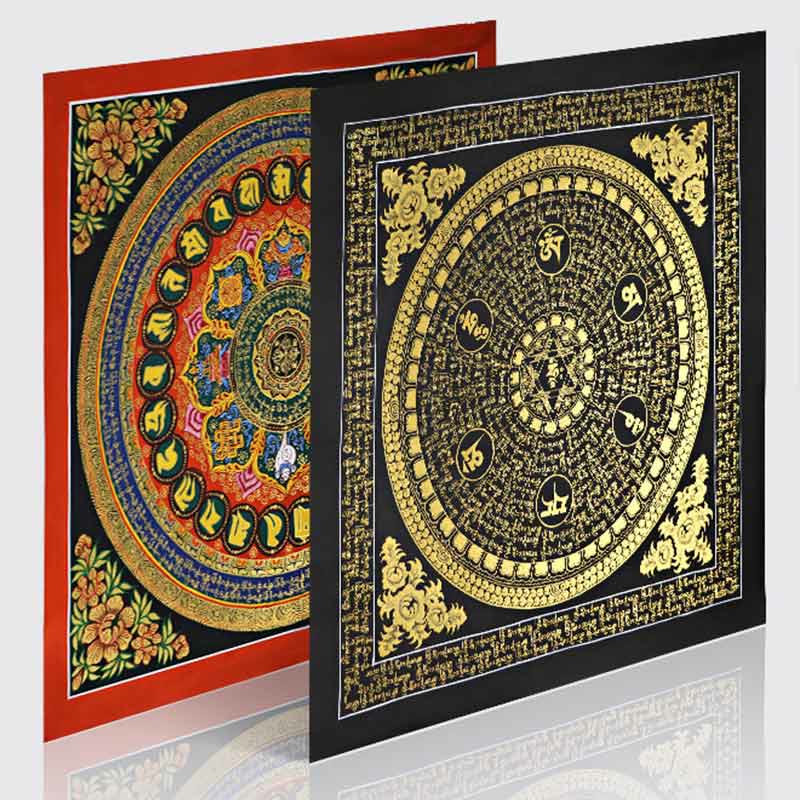 Tibetan Thangka Painting Om Mani Padme Hum Scripture Handmade Decoration(Random Style)