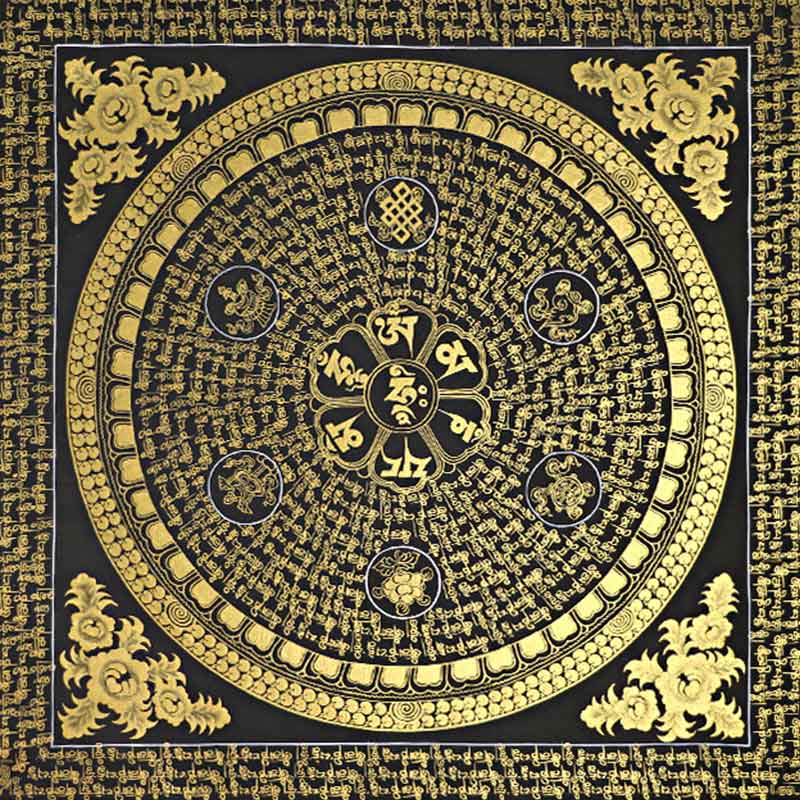 Tibetan Thangka Painting Om Mani Padme Hum Scripture Handmade Decoration(Random Style)