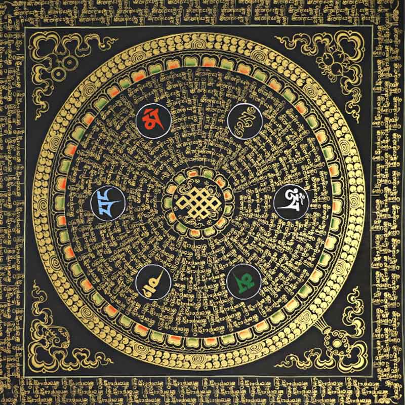 Tibetan Thangka Painting Om Mani Padme Hum Scripture Handmade Decoration(Random Style)