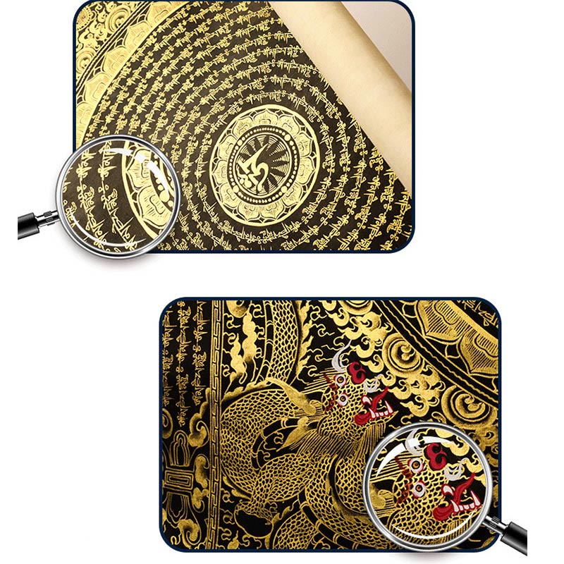 Tibetan Thangka Painting Om Mani Padme Hum Dragon Phoenix Scripture Handmade Decoration(Random Style)