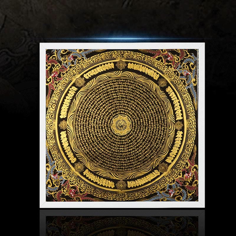 Tibetan Thangka Painting Om Mani Padme Hum Dragon Phoenix Scripture Handmade Decoration(Random Style)