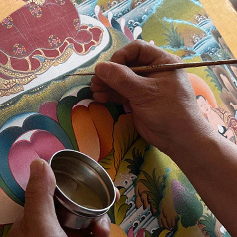 Tibetan Thangka Painting Yellow God of Wealth Green Tara Avalokitesvara Handmade Decoration Blind Box(Random Style)