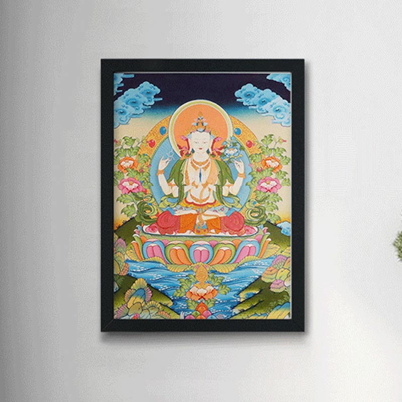 Tibetan Thangka Painting Yellow God of Wealth Green Tara Avalokitesvara Handmade Decoration Blind Box(Random Style)