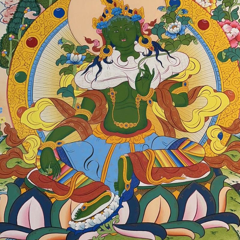 Tibetan Thangka Painting Yellow God of Wealth Green Tara Avalokitesvara Handmade Decoration Blind Box(Random Style)