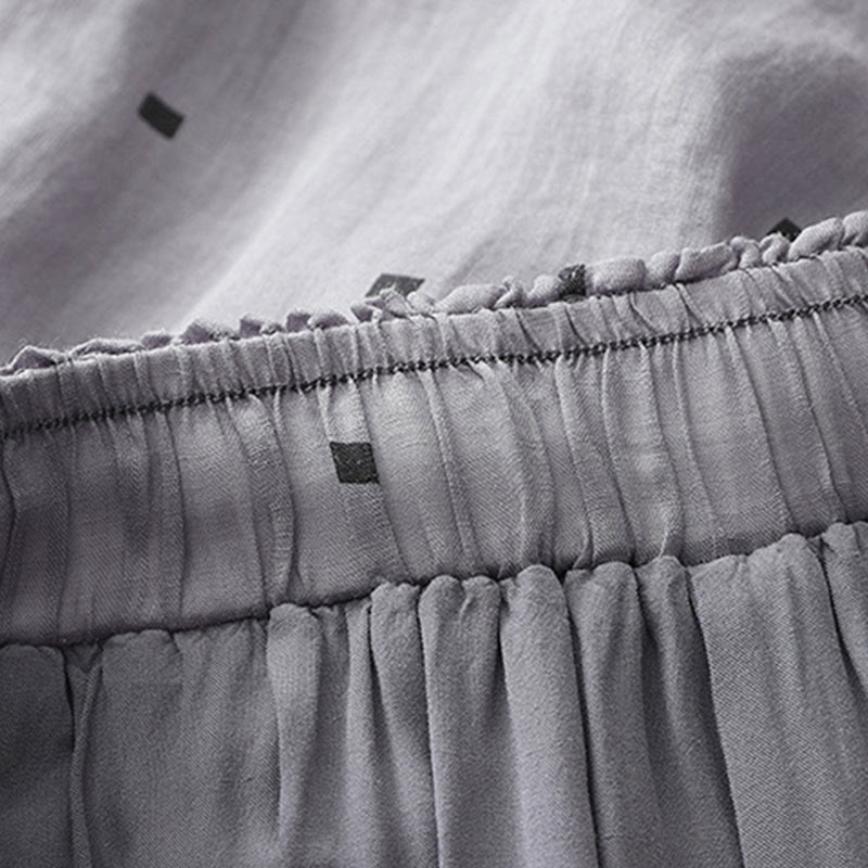 Breathable Cotton Linen Polka Dot Wide-Leg Meditation Pants