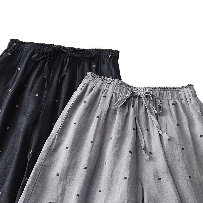 Breathable Cotton Linen Polka Dot Wide-Leg Meditation Pants